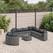 Set Divano da Giardino 10 pz con Cuscini Grigio in Polyrattan