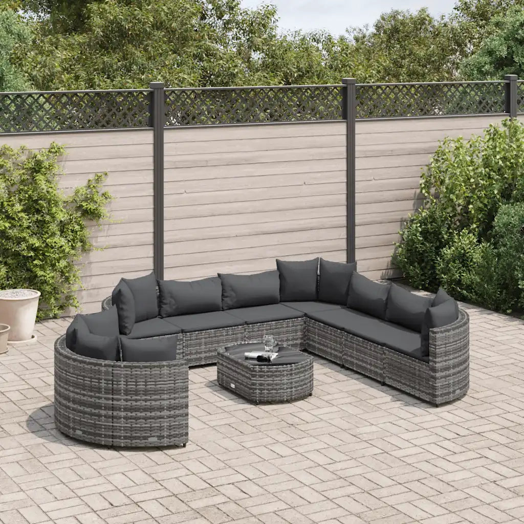Set Divano da Giardino 10 pz con Cuscini Grigio in Polyrattan