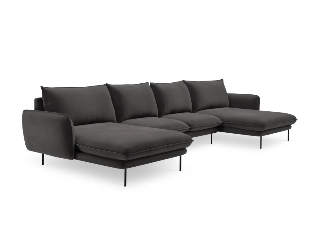 Cosmopolitan Design - Divano panoramico "Vienna" 6 posti in velluto grigio scuro 