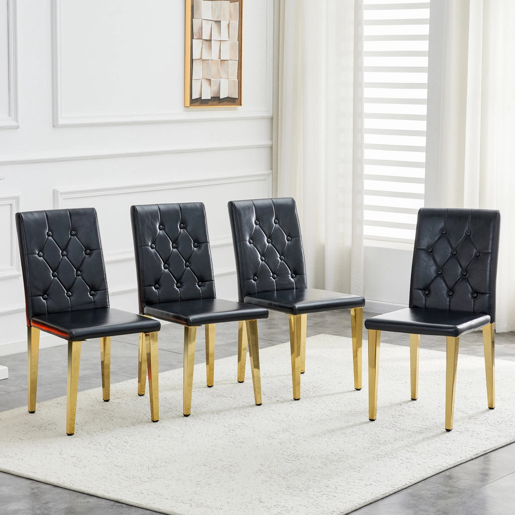 Set di 4 sedie da pranzo nere - Zephmum- Gambe in metallo oro lucido