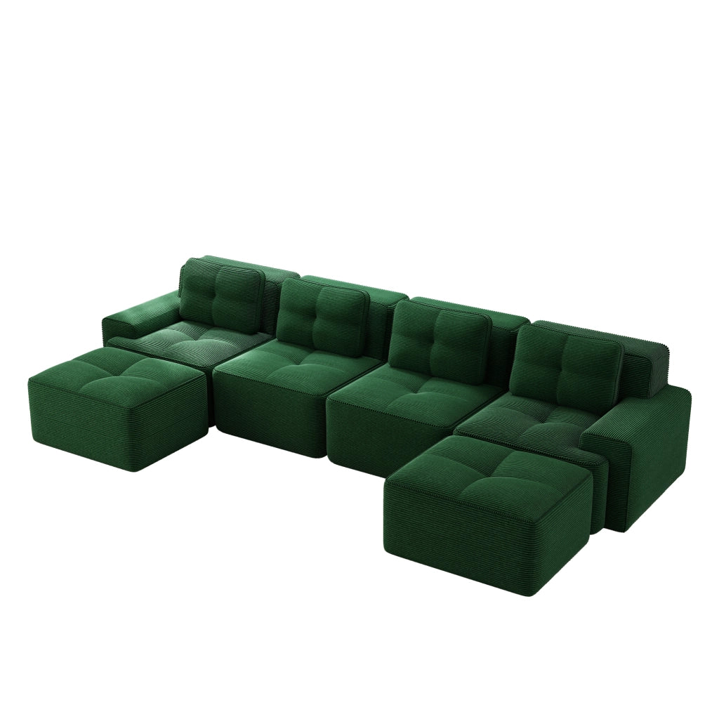 Sofa modulare senza ossa - Zephmum - U-Shape 4 posti verde velluto a coste antiscivolo