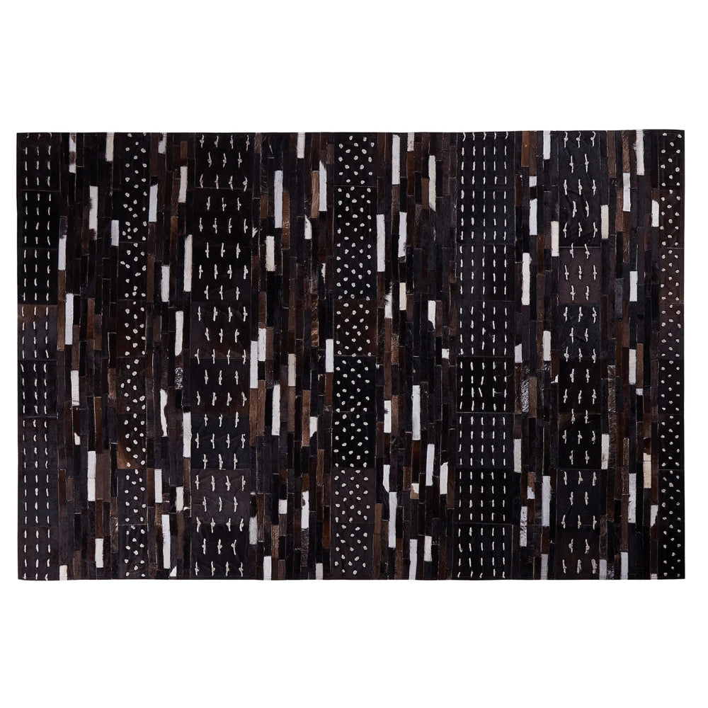 Tappeto in pelle marrone con spago di lana 160 x 230 cm patchwork rustico
