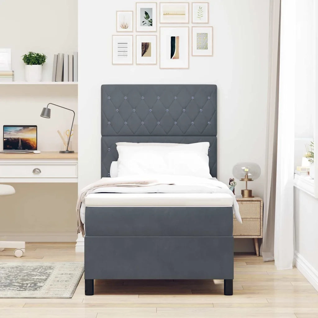 Letto a Sorgente LED Grigio scuro 90 x 190 cm Velluto 3343215