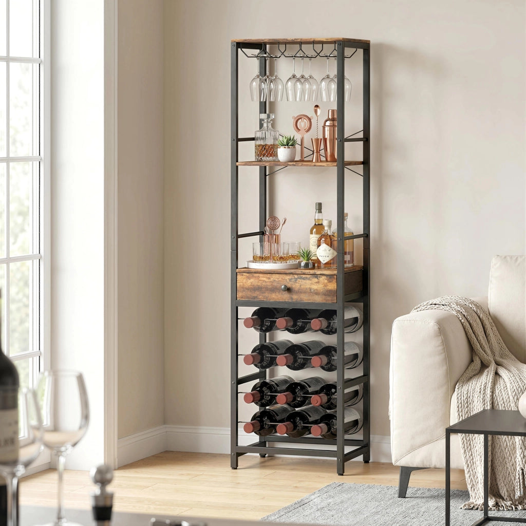 Mobile Bar con Cassetto e Portabicchieri ¨C Xylo ¨C Legno Marrone Rustico