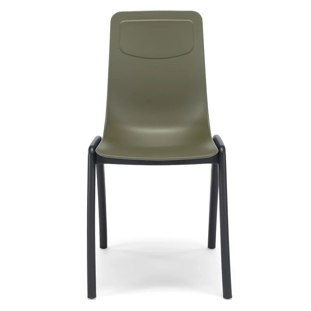 Sedia in tecnopolimero Dalia L colore Verde Oliva, 100% MADE IN ITALY, gambe Antracite, impilabile, design moderno ideale per sala da pranzo, cucina, soggiorno, ufficio, camera per bambini