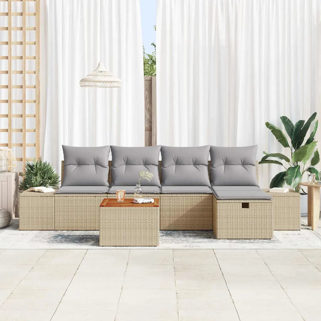 Set Divano da Giardino con cuscino 6 pcs Beige Poly Rattan
