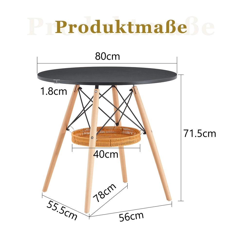 Tavolo da Pranzo Rotondo ¨C MINIMAL ¨C Piano MDF Nero, Gambe Massello, ?80 cm, 2-4 Persone