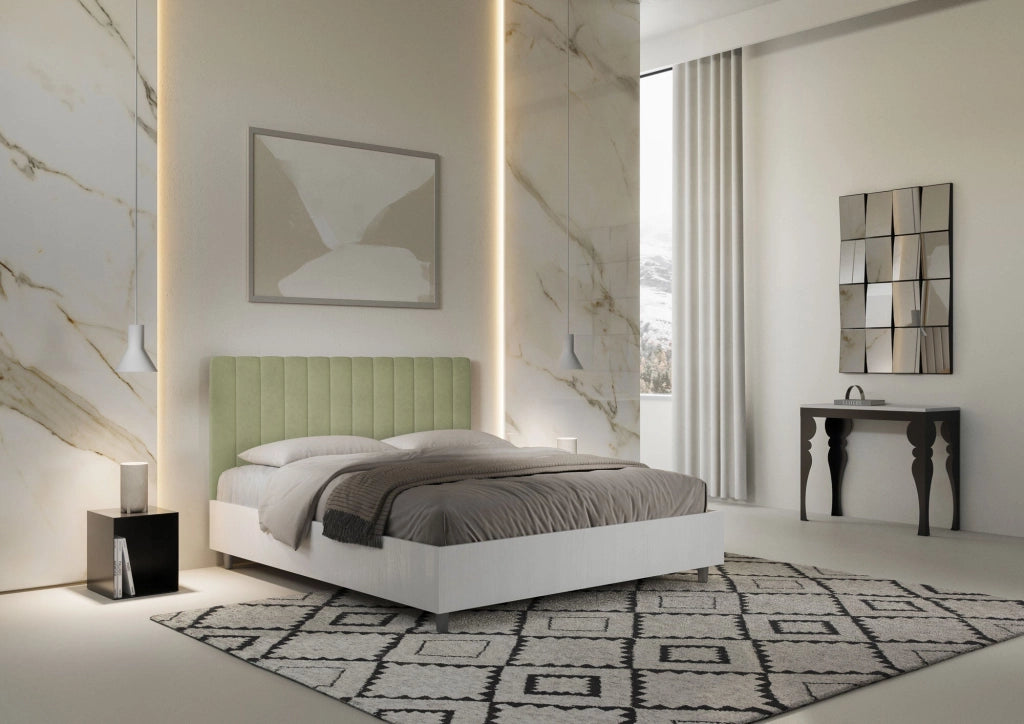Letto Matrimoniale 160x200 cm con Rete e Contenitore Kaia Tè verde