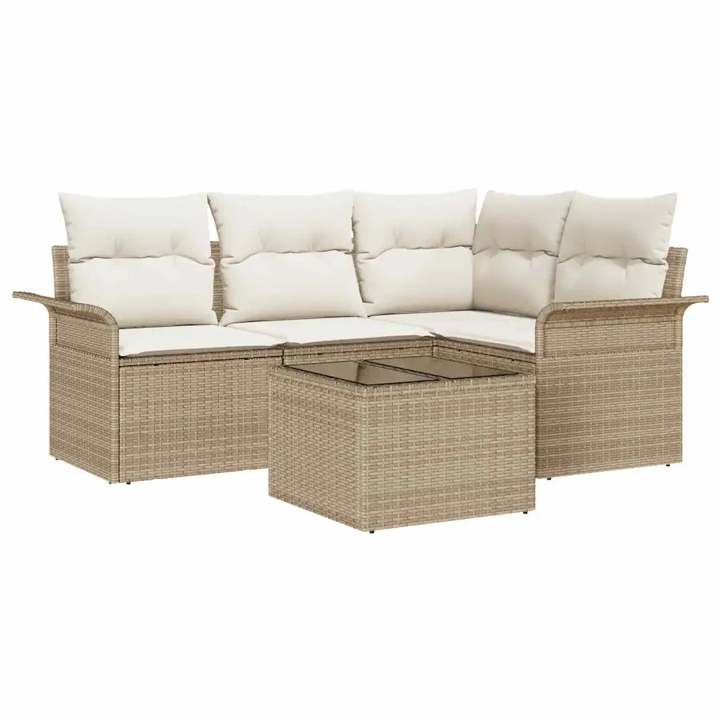 Set Divano da Giardino con archiviazione 5 pcs Beige polyrattan
