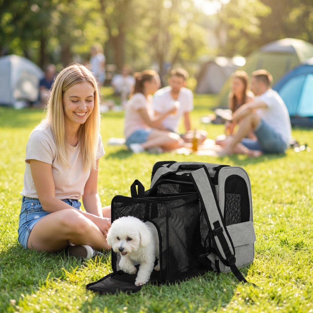 Cassa da trasporto per cani estendibile con tasche e strisce riflettenti ¨C Minimal ¨C 33,5x28x42 cm Grigio chiaro