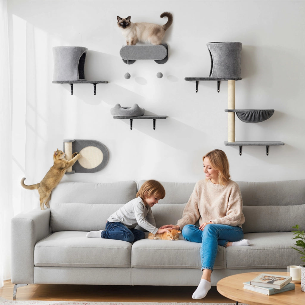 Scaffale per gatti ¨C Minimal ¨C grigio 5 pezzi con nicchie e piattaforme