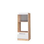 Mobile cucina microonde Fame-Line Bianco lucido/Rovere dorato 60 cm aperto Vicco
