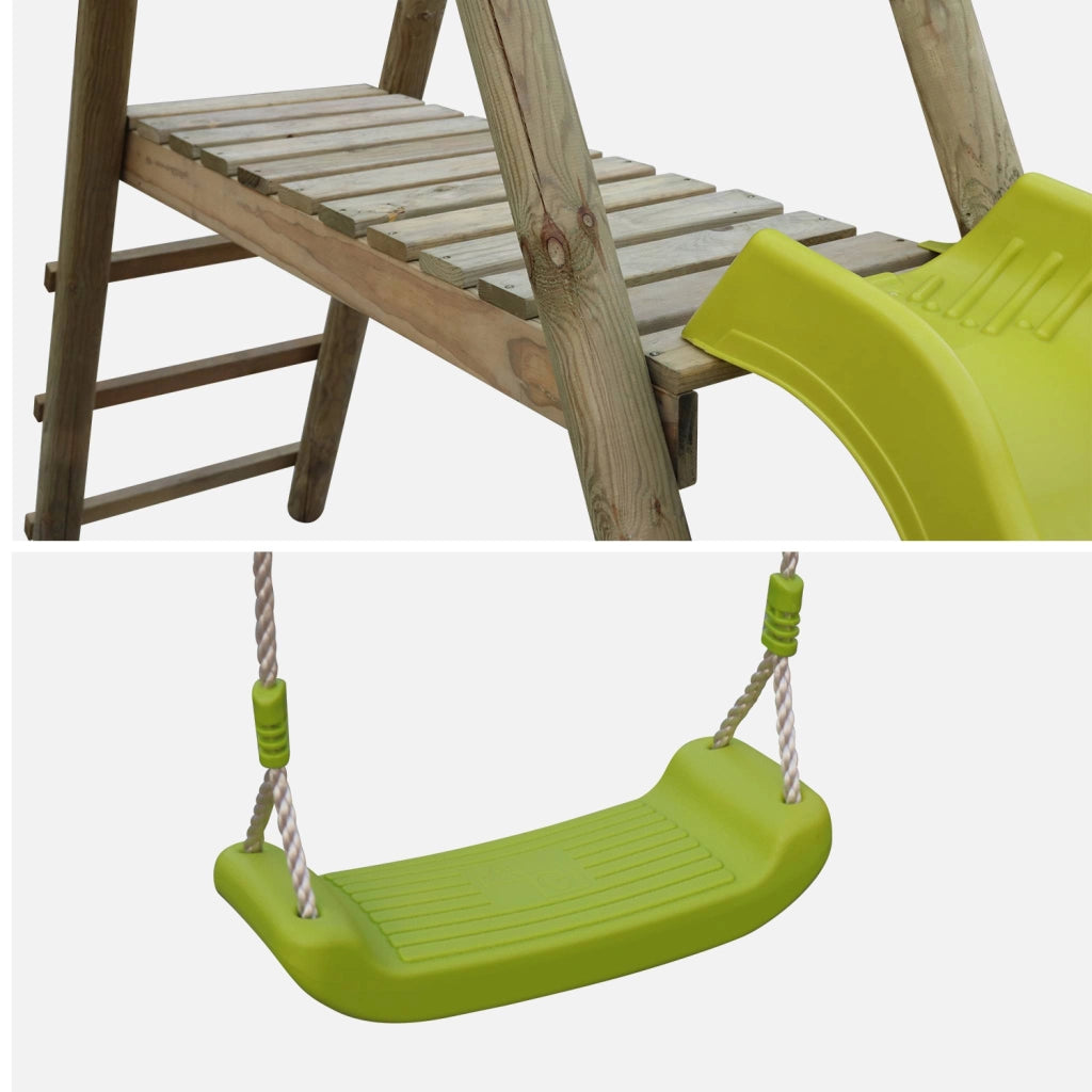 Altalene da giardino con scivolo, 6 posti, verde