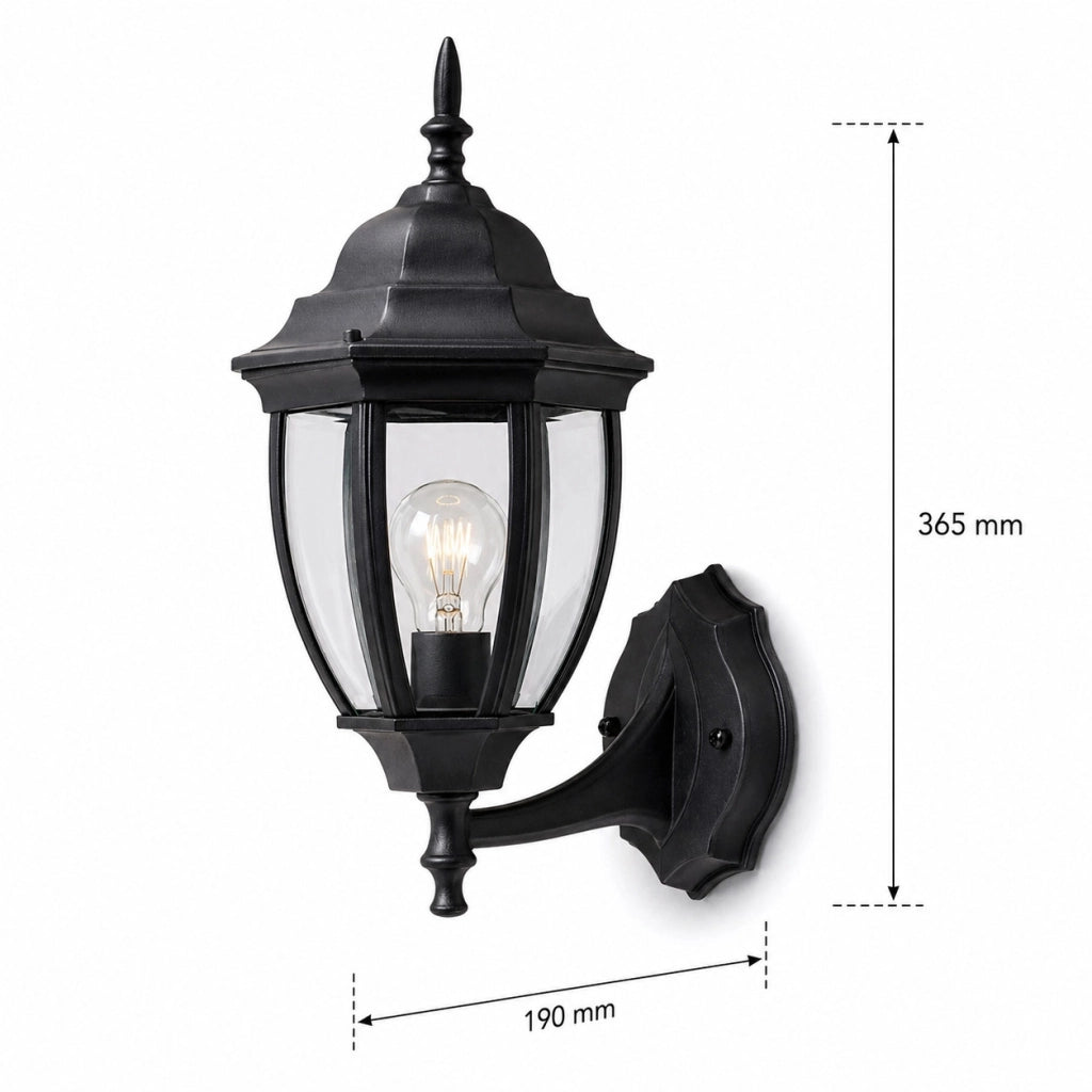 APPLIQUE DA ESTERNO LANTERNA NERA PARETE E27 MAX 60W CLASSICA GIARDINO IP44 A2-S