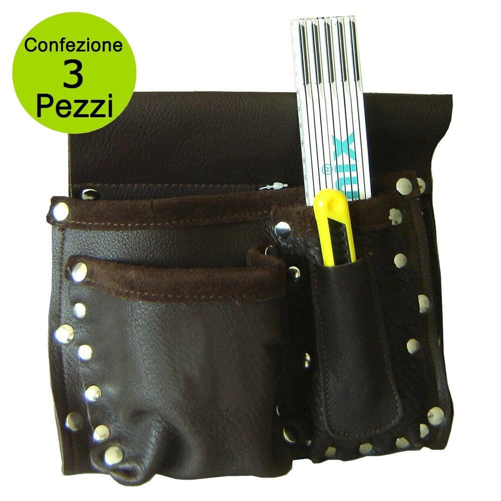 Multipack da 3 pz borsa per carpentiere in cuoio 4 tasche professionale