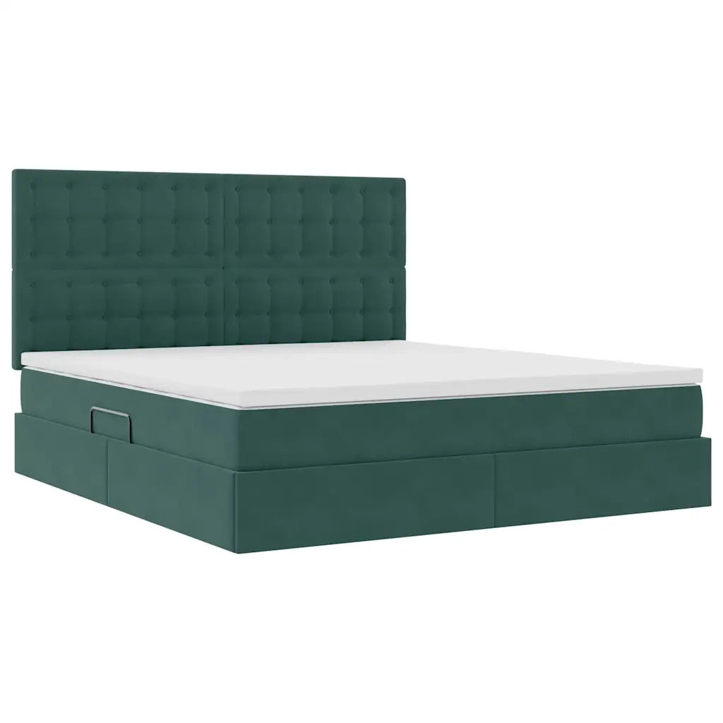 Letto con contenitore e materasso Verde Scuro 160 x 200 cm