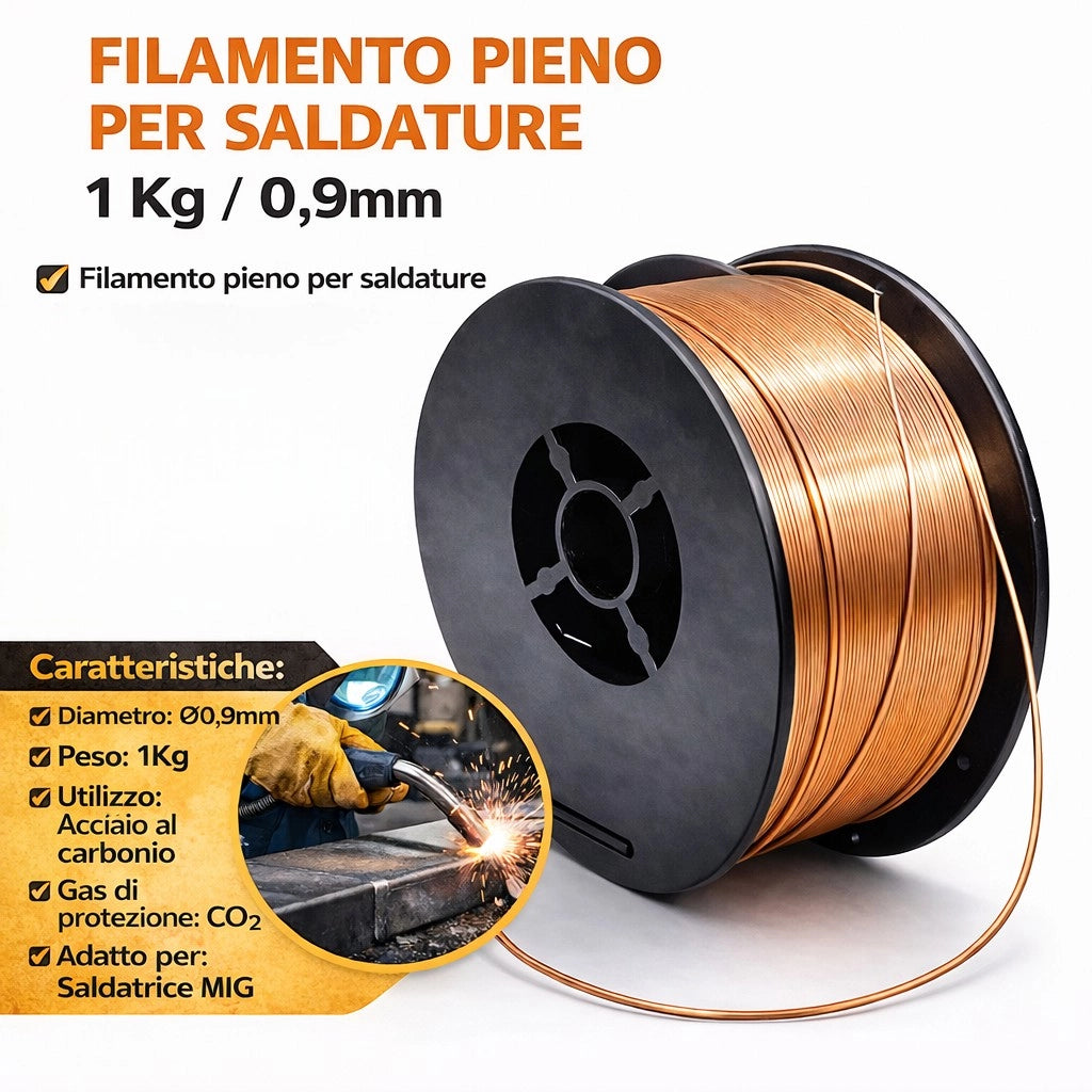 Filo Saldatura MIG ER70S-6 Ø 0.9 mm Bobina 1 Kg per saldatura su acciaio 455212