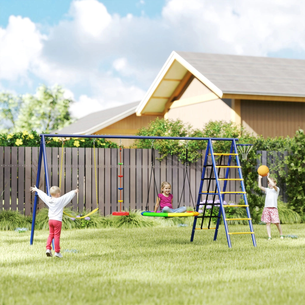 Set Gioco Giardino 6 in 1 con Altalene, Canestro e Reticolato ¨C Minimal ¨C Multicolore
