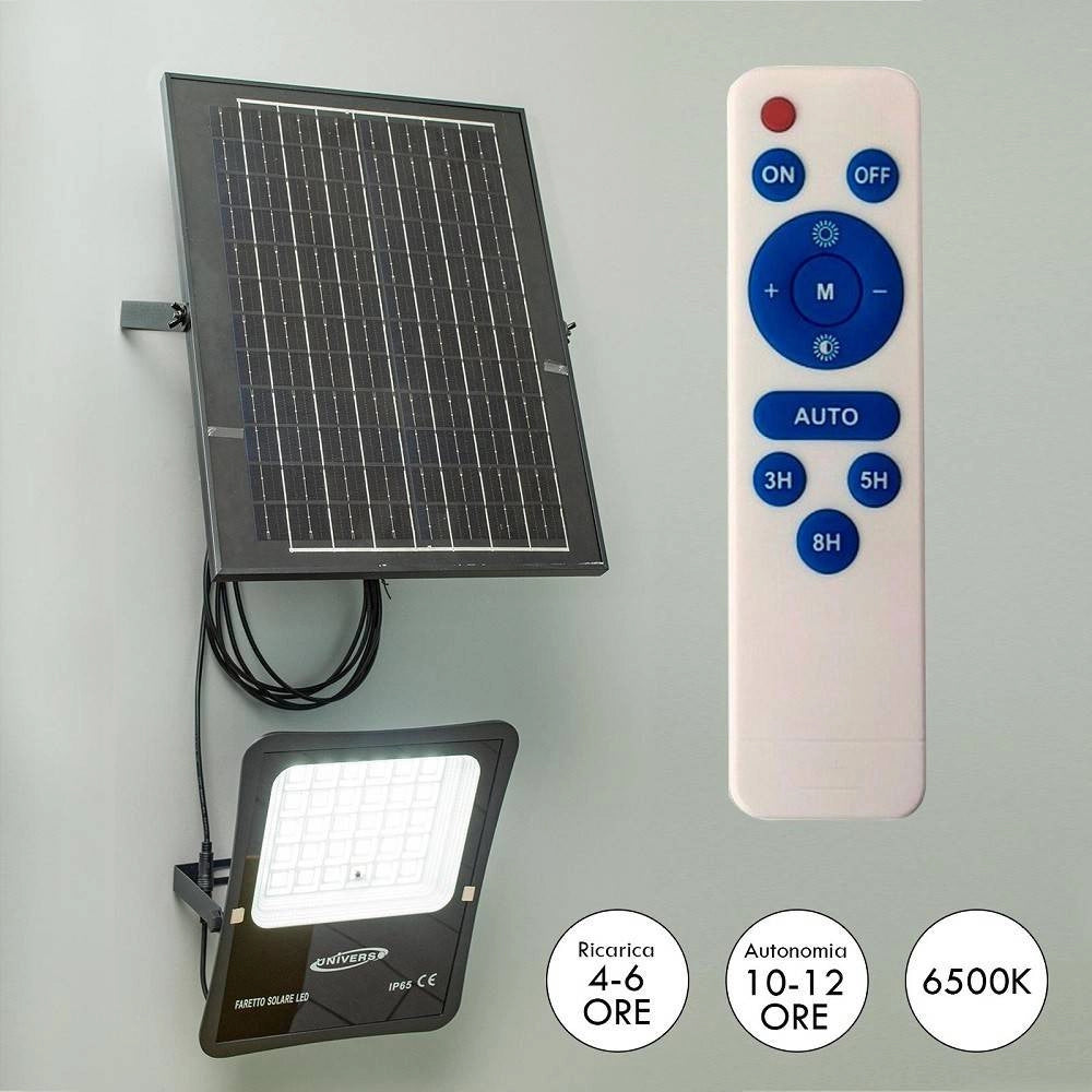 Trade Shop - Faro Con Pannello Solare Ip65 E Sensore Crepuscolare Proiettore 50 100 200 300w -  50 Watt