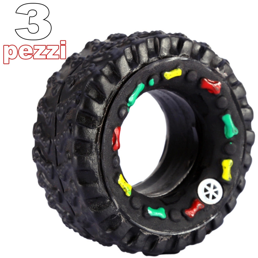 Trade Shop - 3 Giocattolo Ruota Pneumatico Gomma Suono Resistente Da Masticare Per Cani -