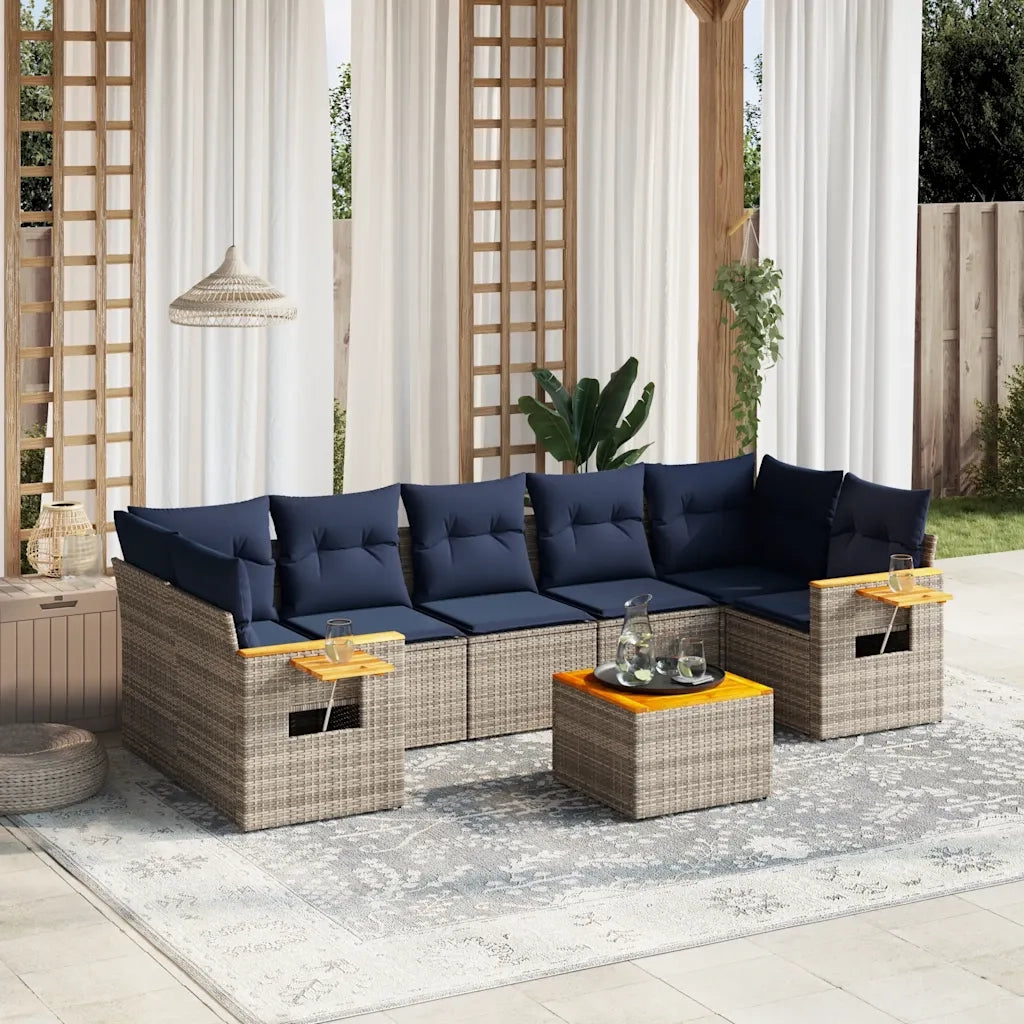 Set Divani da Giardino 8 pz con Cuscini Grigio in Polyrattan 3226656