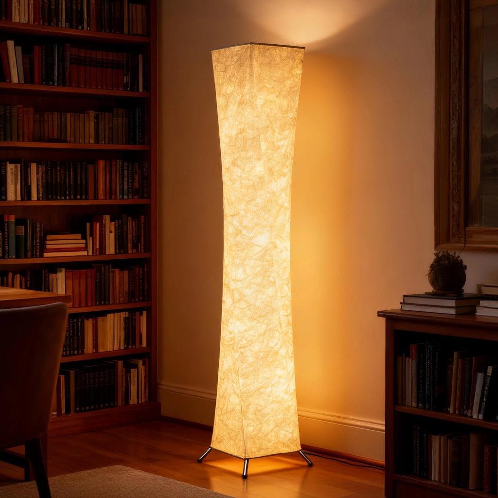 Lampada da Terra Moderna con Interruttore a Pedale, in Acciaio e Tessuto, 25x25x129 cm, Bianco e Argento
