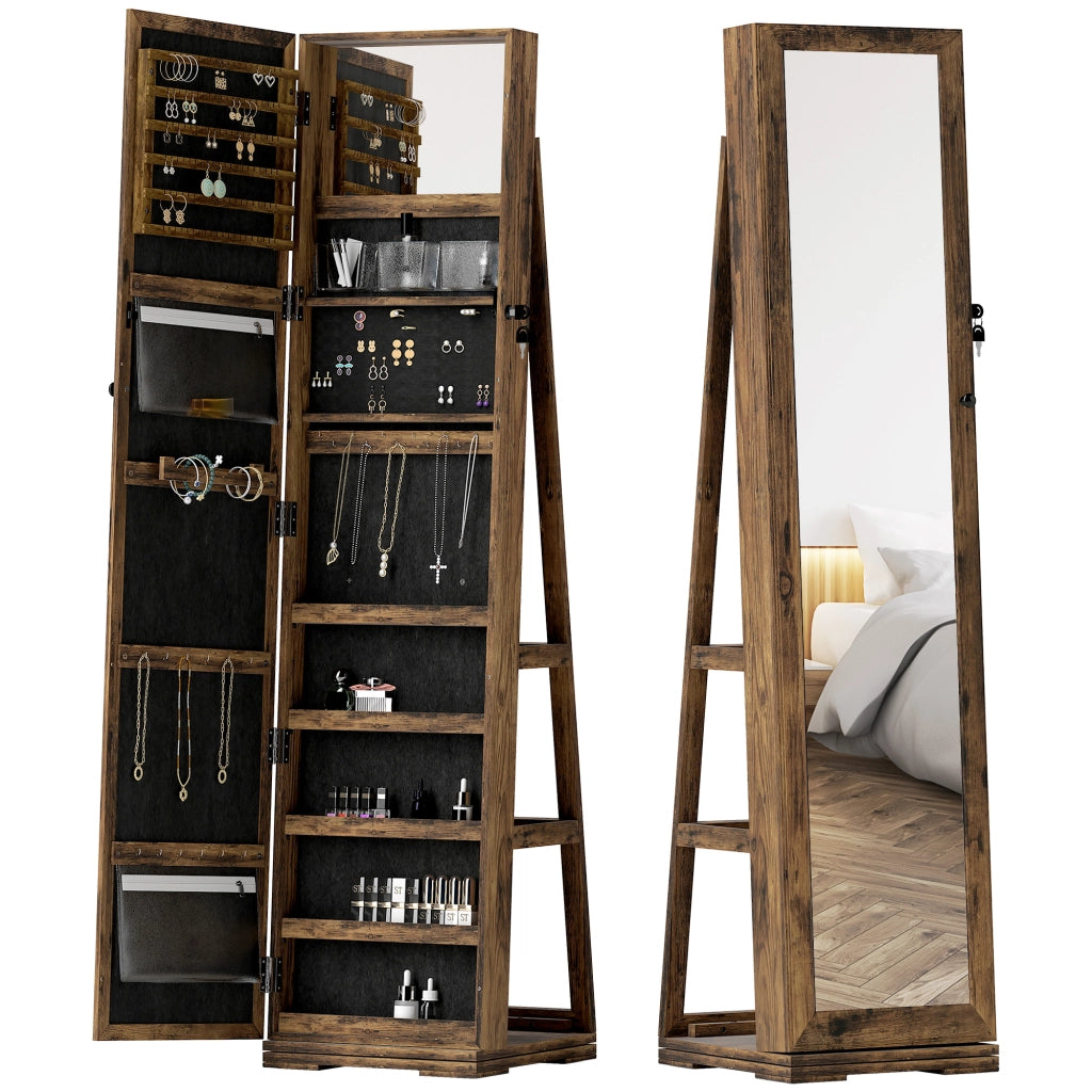 Armadio per Gioielli con Specchio e Chiusura ¨C Minimal ¨C 38x38x160 cm Marrone