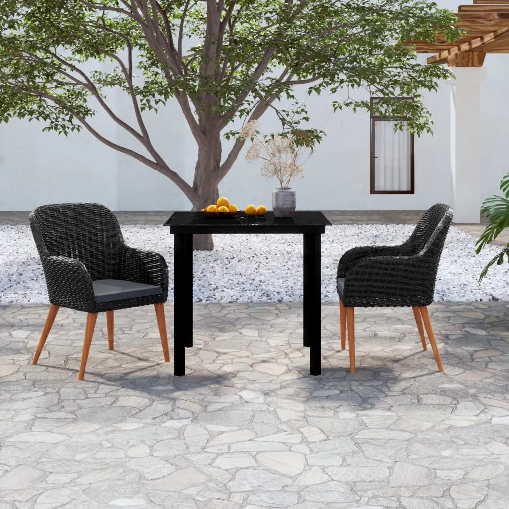 Set da Pranzo da Giardino 3 pz con Cuscini Nero 3099505
