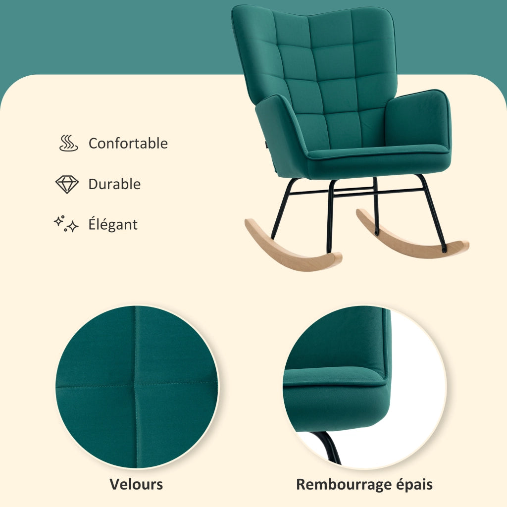 Poltrona a dondolo ¨C Zephmum ¨C Veluto, struttura in acciaio, 71x98x101 cm, Verde
