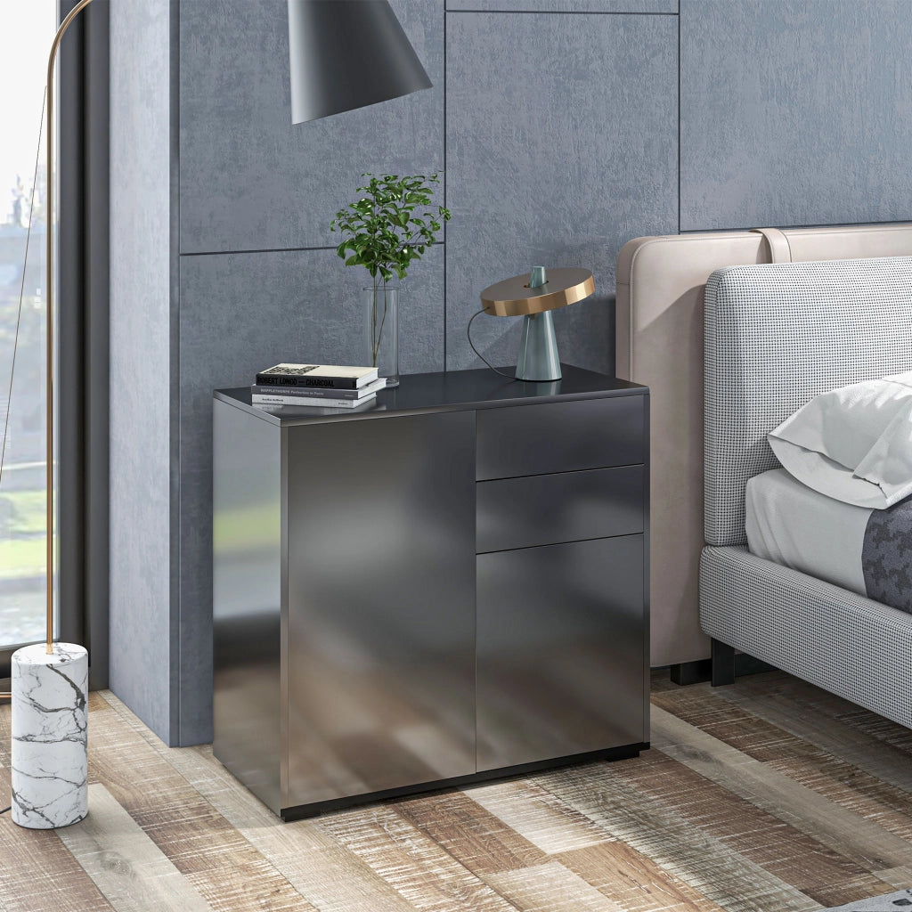 Com¨° con 2 cassetti e 2 ante ¨C Minimal ¨C 79x36x74 cm nero lucido