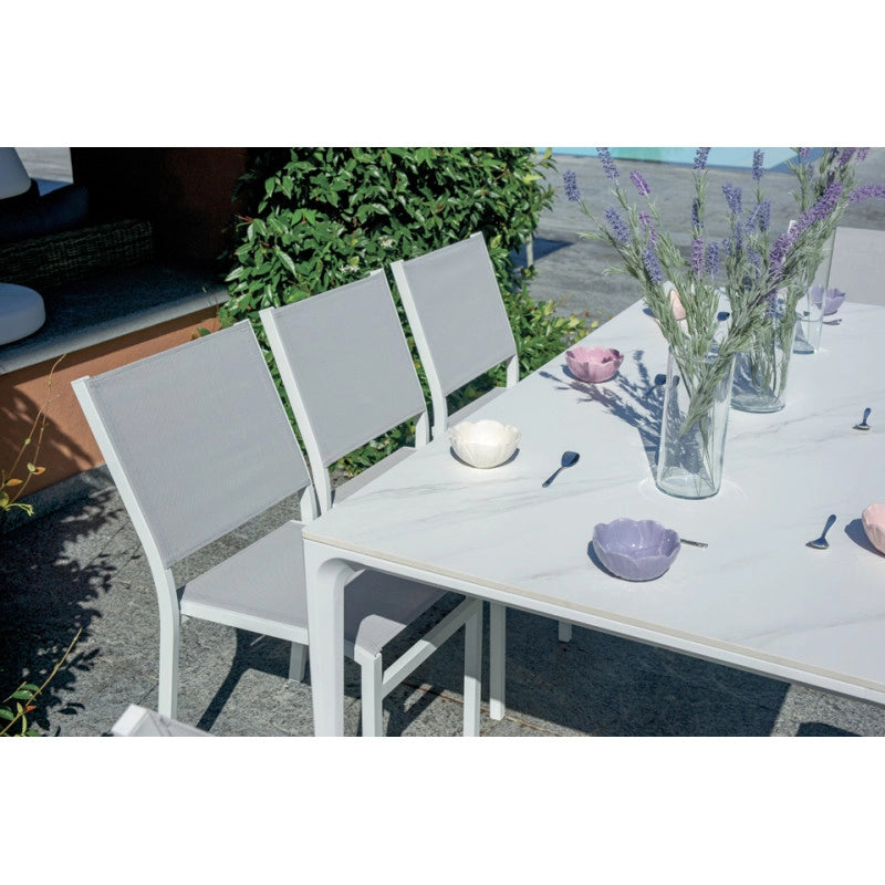 Tavolo Alghero 180x90 Alluminio Bianco Piano Gress Marmo Moia