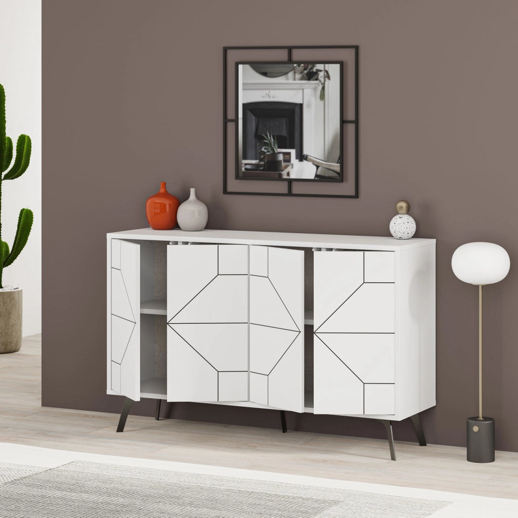 Credenza in legno "Dune" - 123 x 35 x 62 cm - Bianco