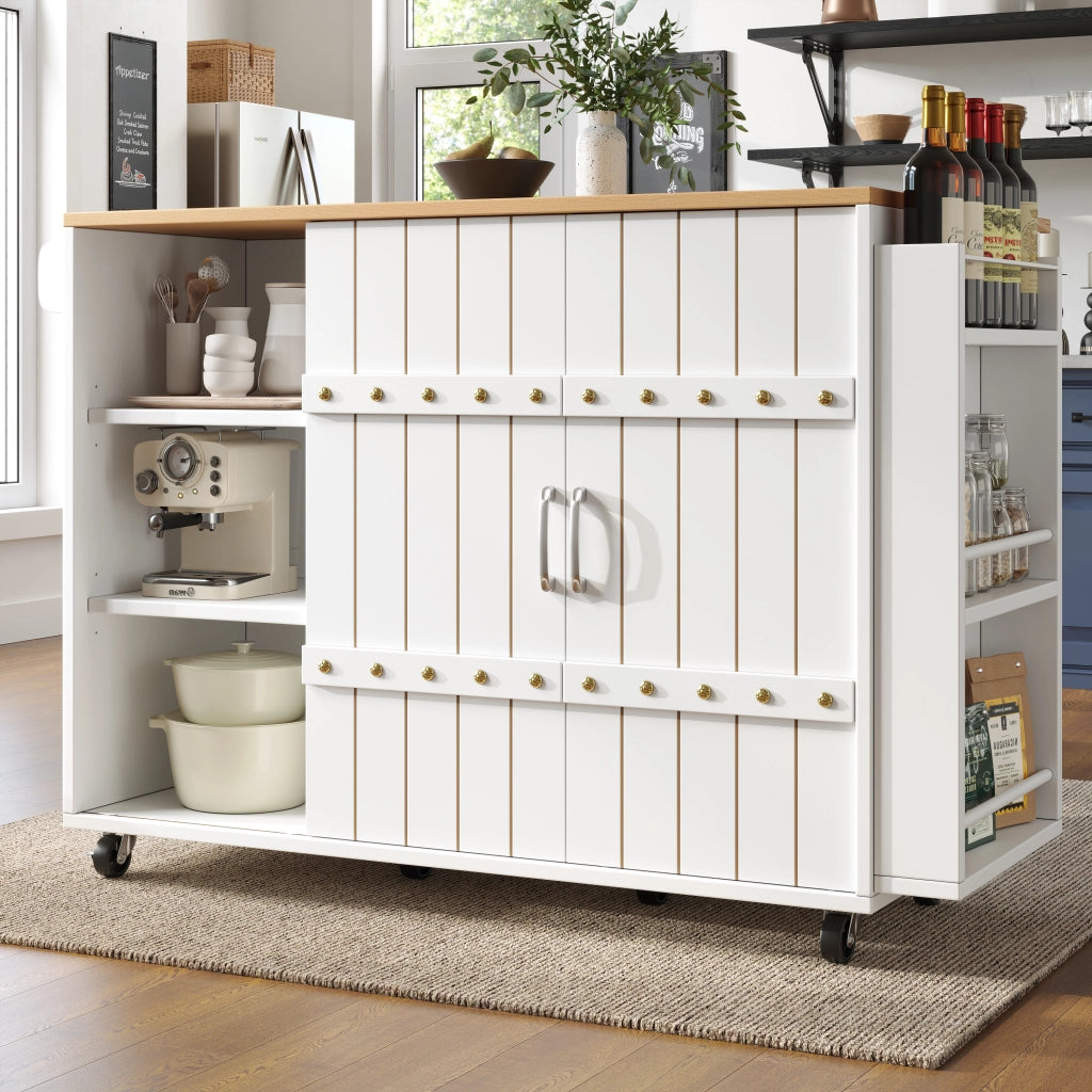 Mobile da cucina in legno - Zephmum - Con ruote, ripiano, scaffale spezie e porta asciugamani