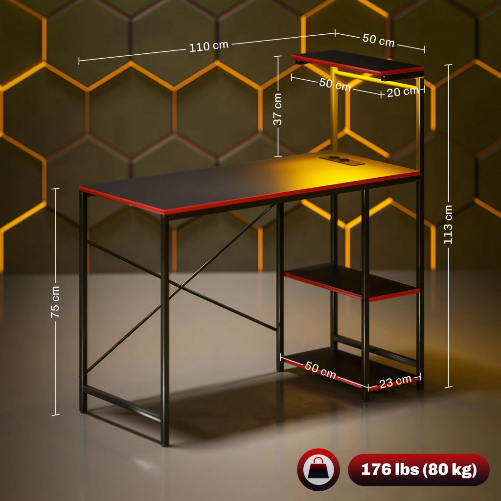 Scrivania Gaming con LED e Ripiani ¨C Zephmum ¨C Nero 110x50x75 cm
