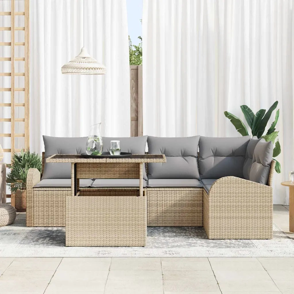 Set Divano da Giardino 6 pcs Beige e Grigio Chiaro polyrattan 3348646