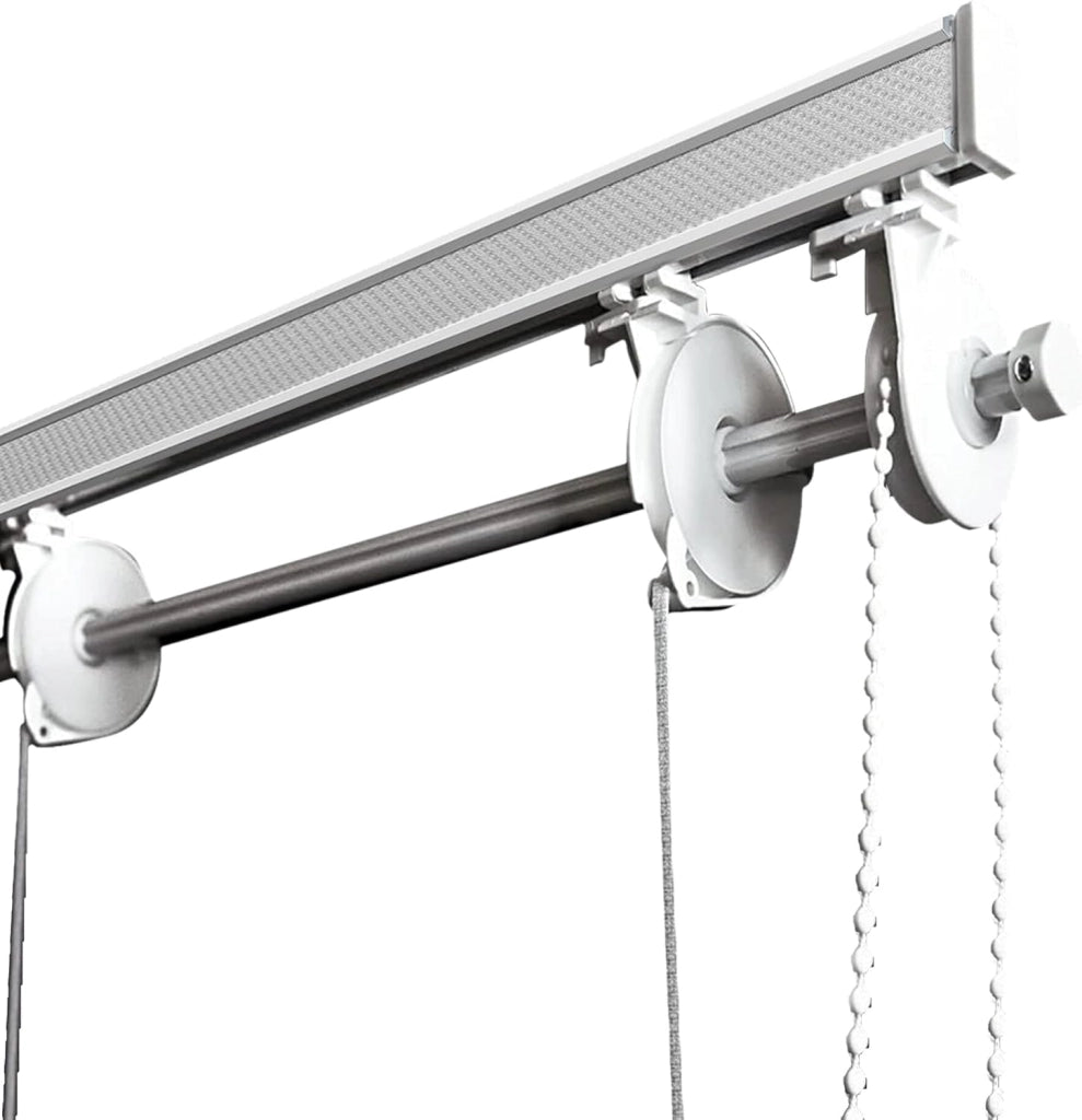 BASTONE BINARIO PER TENDA A PACCHETTO CON 7 CALATE A SGANCIO RAPIDO IN ALLUMINIO BIANCO LUNGHEZZA 220 CM Attacco Soffitto COMANDO A DESTRA