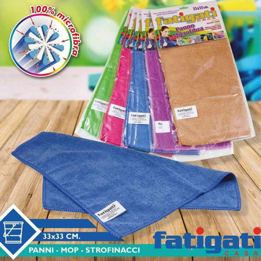 Trade Shop - Set 2 Panni In Microfibra Fatigati Multiuso Strofinacci Colori Assortiti 33x33cm -