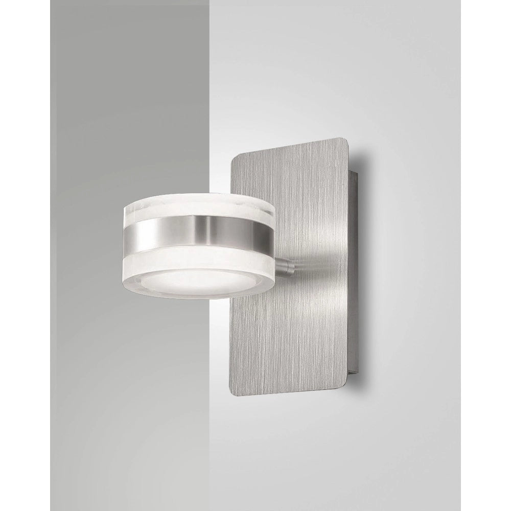 Dunk - Lampada da muro rotonda 2 luci Fabas Luce - Applique LED 16W dimmerabile - Alluminio Spazzolato