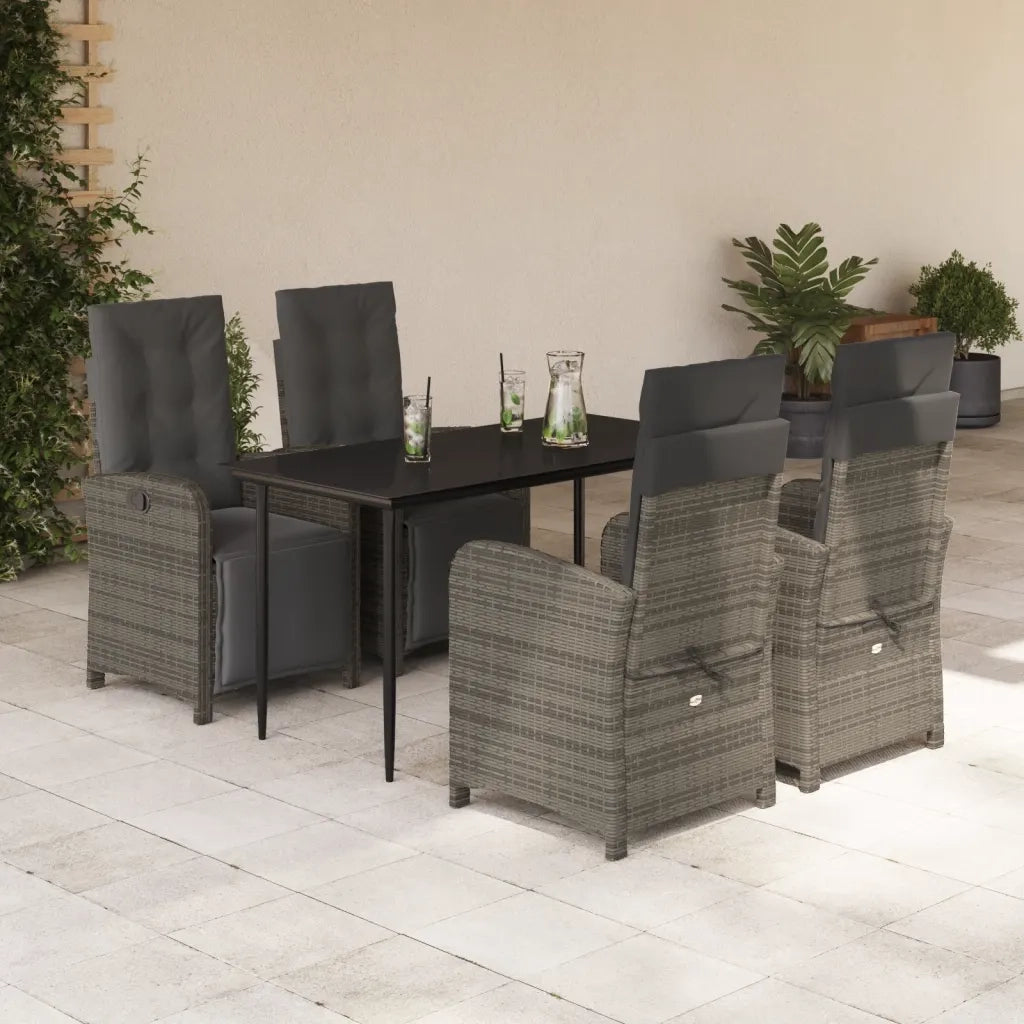 Set da Pranzo da Giardino 5 pz con Cuscini in Polyrattan Grigio 3212558