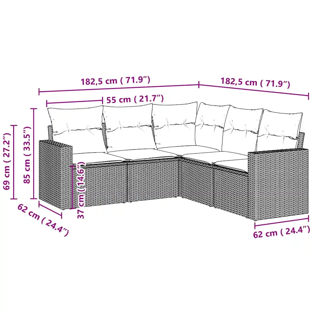 Set Divano da Giardino 5pz con Cuscini Grigio Chiaro Polyrattan 3218942
