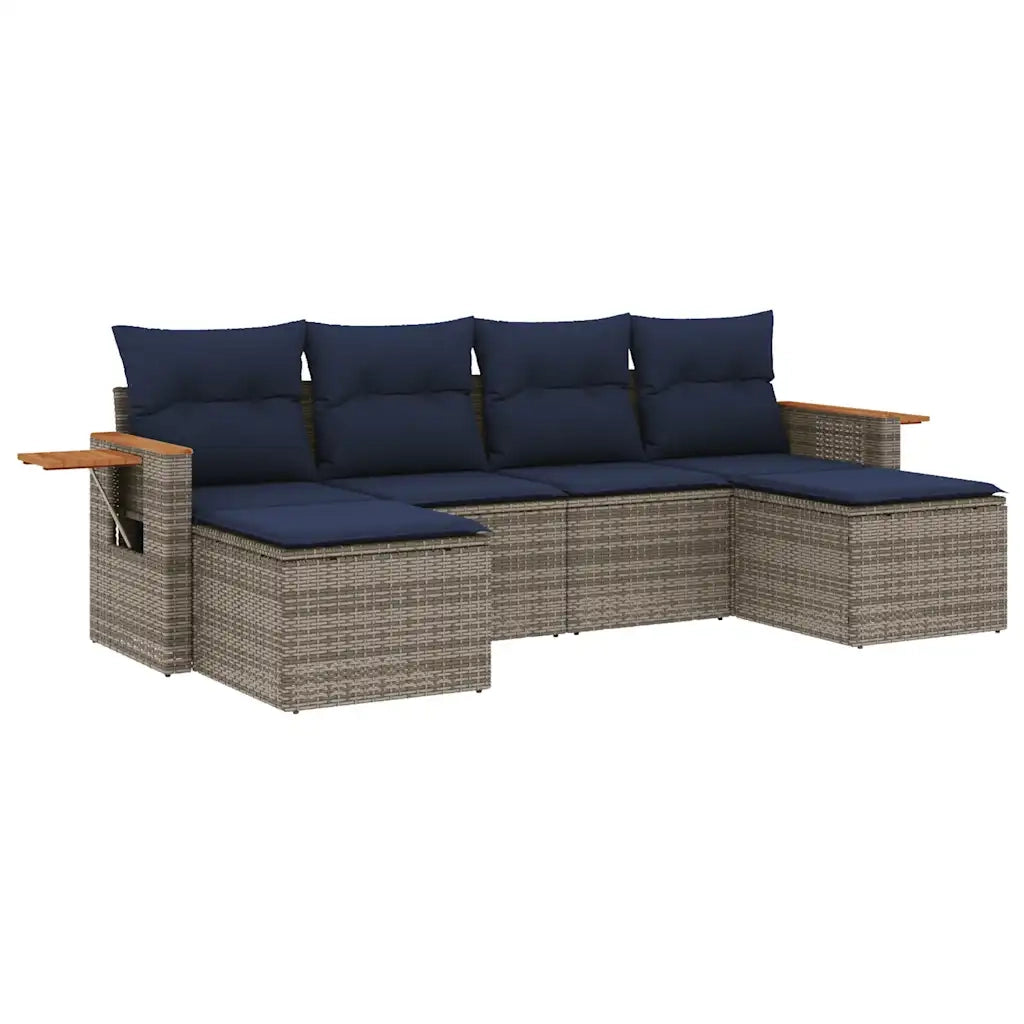 Set Divani da Giardino 6 pz con Cuscini Grigio in Polyrattan 3227062