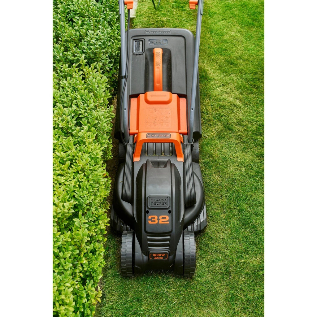 Black and Decker BEMW351-QS Tagliaerba Elettrico a Spinta 1000W Taglio 32 cm 3 Altezze 20-60 mm Cesto 35 L 200 m² colore Nero