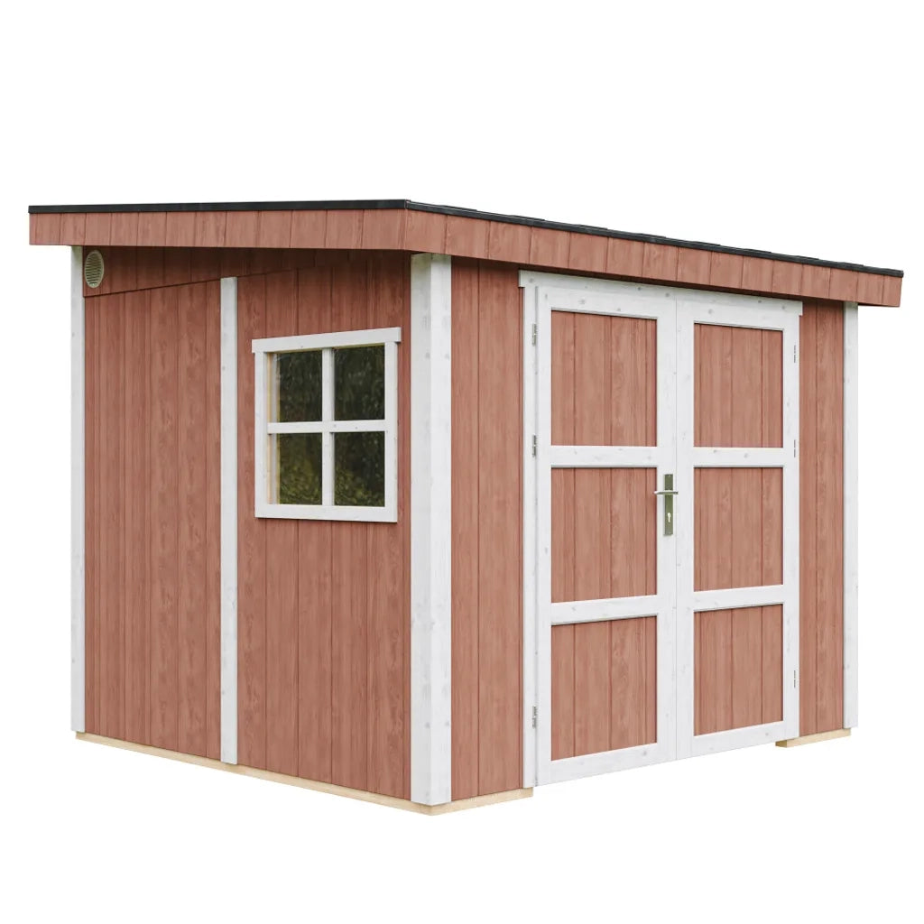 Casetta da giardino di qualit?  PREMIUM 5,9 m?² - H231x248x294 cm - Senza pavimento e parete laterale - Timbela M938B-REDWOOD RED