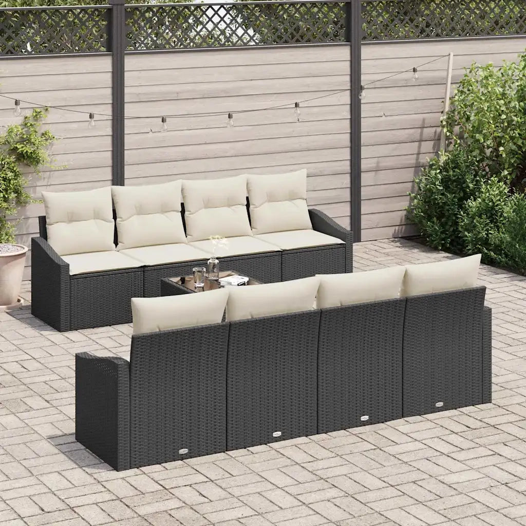Set di divani con cuscino 9 pcs Nero e Crema polyrattan