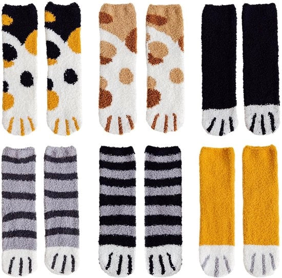 Calze per gatto caldo 6 paia - Calze invernali spessi - Calze in lana per gatto - Calze morbide per gatto - Materiale cotone/poliester - Calze per gatto in stile pantofola