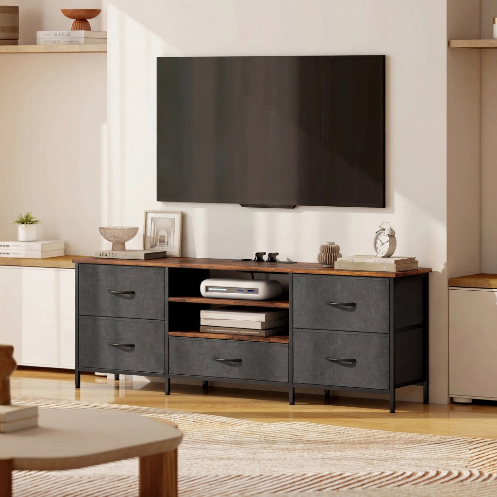 Mobile TV con cassetti e ripiani ¨C Minimal ¨C marrone 140x30x50 cm