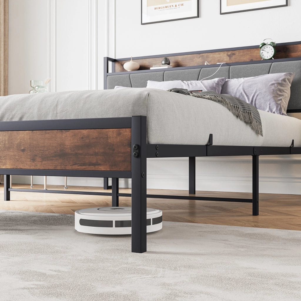 letto in mdf e metallo marrone antico 140 x 200 cm