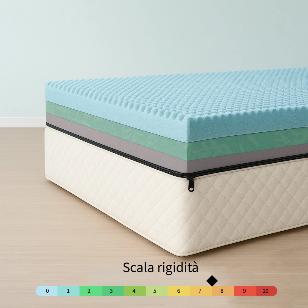 Materasso Singolo 80x195 in Memory Foam h 25 cm. A 7 Zone Differenziate Ortopedico. Rivestimento Cotone Fresco e Traspirante. Made in Italy 100%