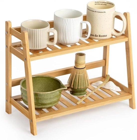 Organizzatore per matcha, 2 livelli per contenitori e accessori in cucina, casa e ufficio.