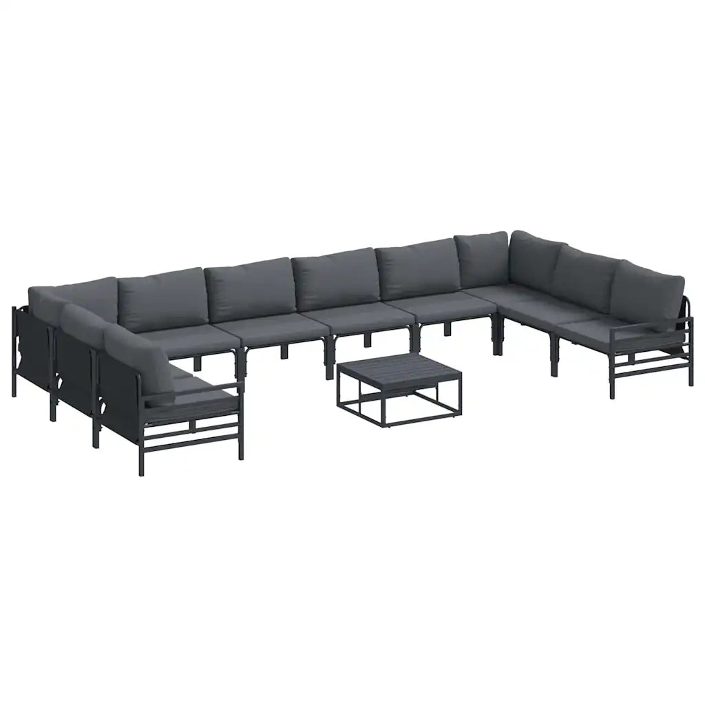 Set Divano da Giardino con cuscino 11 pcs Nero Acciaio